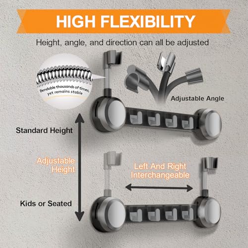 Shower Head Holder Suction Cup with 4 Hanger Hook Wall Mount - 2 in 1 Design - No-Drill Strong Adhesive Shower Wand Bracket - Adjustable Handheld Shower Head Mount - Gun Gray - color: Gun Gray