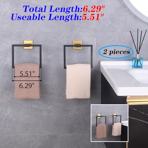 GERZWY Bathroom Hand Towel Holder Stainless Steel Towel Ring for Bath Kitchen Garage Wall Mounted (Black & Gold) JG1916-2BD - color: Black & Gold