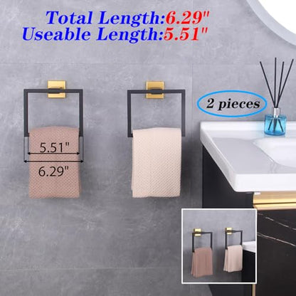 GERZWY Bathroom Hand Towel Holder Stainless Steel Towel Ring for Bath Kitchen Garage Wall Mounted (Black & Gold) JG1916-2BD - color: Black & Gold