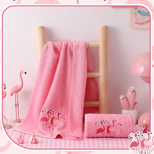 SmoothNovelty 2 Pcs Flamingo Hand Towels Hot Pink Bathroom Decor 14x29 Inch Embroidered 100% Cotton Soft Absorbent Spring Summer Decorative Hand Towels for Bathroom Kitchen - style: Flamingo