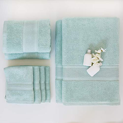 Luzia 8 Piece Bathroom Towel Set - 100% Turkish Cotton, Premium Quality - 2 Bath Towels 2 Hand Towels and 4 Washcloths - Glacier Green - color: Glacier Green