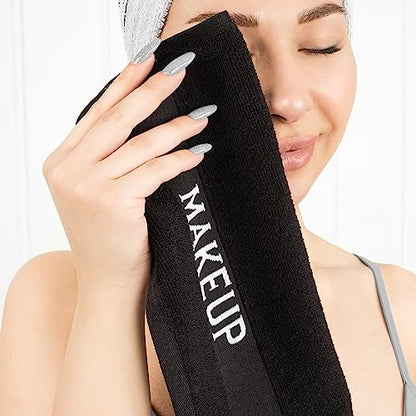 American Soft Linen 100% Cotton Luxury Turkish Towels, Makeup Remover Set | Soft Absorbent Quick Dry OEKO Tex Standard 100 Certificated Durable Machine Washable Premium Hotel Quality - color: Black, size: 12"x12"