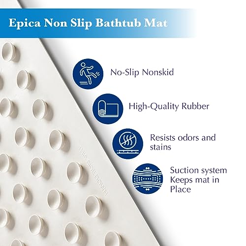 Epica Bathtub Mat Non Slip, Rubber Bath Mat for Kids, Baby, Pet, 16 x 28