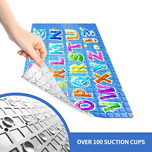 FCZ Bath Tub Mat Non Slip Shower Mat Educational Colorful Alphabet Table 26.8x15 inches Rectangular PVC Mat with Suction Cups Drain Holes Machine Washable - color: Educational Colorful Alphabet Table