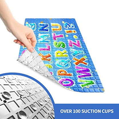 FCZ Bath Tub Mat Non Slip Shower Mat Educational Colorful Alphabet Table 26.8x15 inches Rectangular PVC Mat with Suction Cups Drain Holes Machine Washable - color: Educational Colorful Alphabet Table