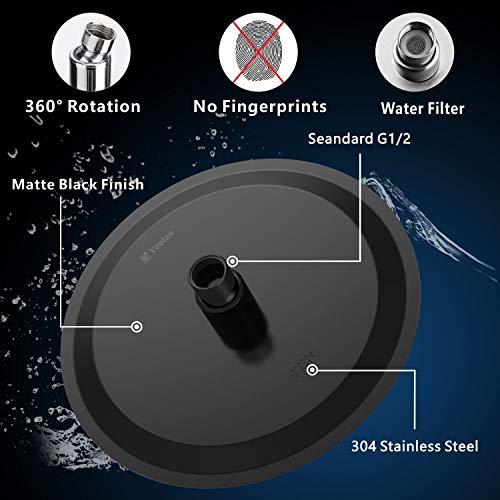 Voolan High Pressure Rain Shower Head - Rainfall Shower head Made of All Metal Stainless Steel - Comfortable Shower Experience Even at Low Water Flow (8 Inch, Black) - color: Matte Black, size: 8 Inch