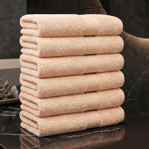 100% Cotton Hand Towels 18x28 Inches, 600 GSM, Soft & Absorbent, Set of 6, Beige - color: Beige, size: Hand Towel Set of 6
