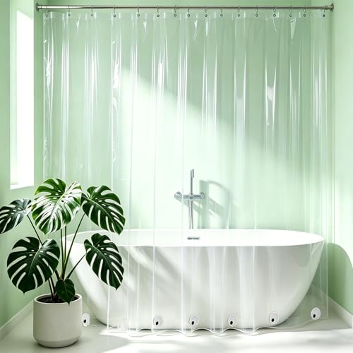 Extra Wide Clear Shower Curtain Liner 96 x 72 inch, PVEA Heavy Duty Shower Liner with 6 Weighted Magnets, Transparent,16 Rustproof Grommets,100% Waterproof - color: 8g-clear, size: 96"W x 72"L (Pack of 1)