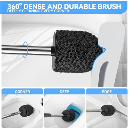 TRENTI Toilet Brush and Holder Set - Bristles Bowl Brush Head with Ventilated Holder, Wall Mounted Compact Set for Bathroom Deep Cleaning - color: Black