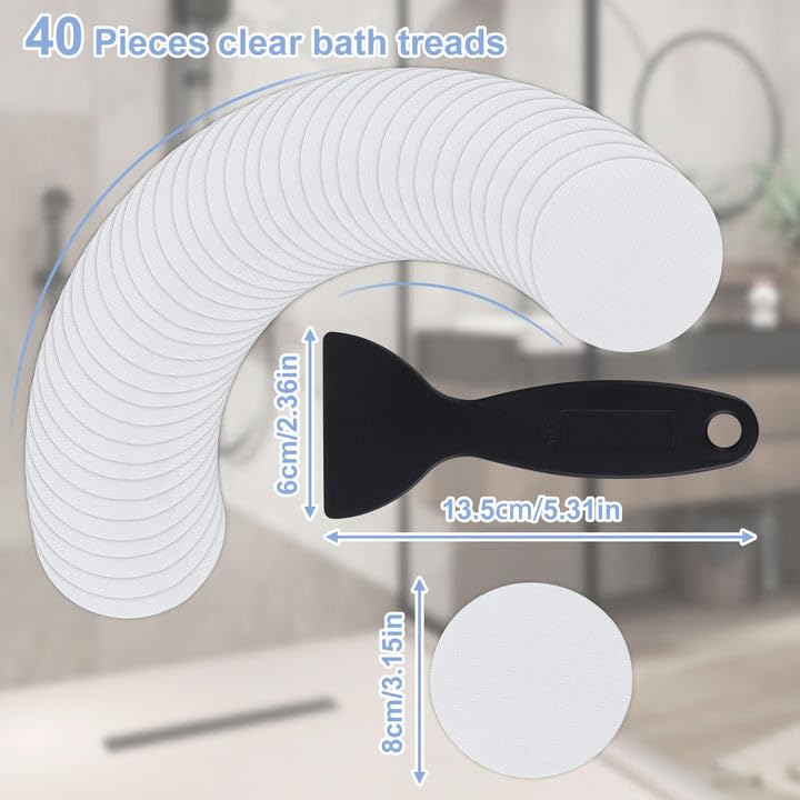 40 PCS Non-Slip Bathtub Stickers, Anti Slip Shower Stickers Safety Bathtub Strips Adhesive Decals with Premium Scraper for Bath Tub Shower Stairs (Clear)
