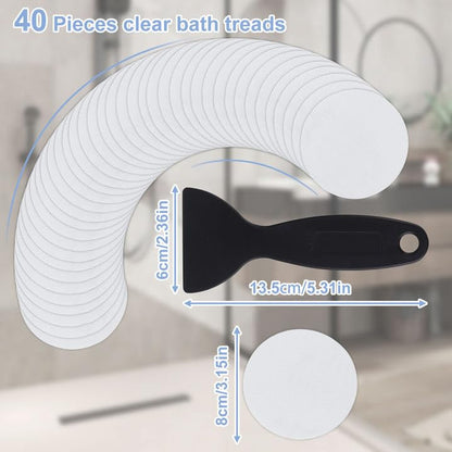 40 PCS Non-Slip Bathtub Stickers, Anti Slip Shower Stickers Safety Bathtub Strips Adhesive Decals with Premium Scraper for Bath Tub Shower Stairs (Clear)