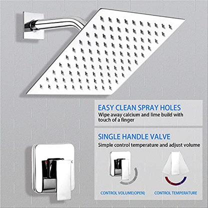 Chrome Shower Faucet GGStudy Single Function Shower Trim Kit with Rough-in Valve Shower Set Bath Rainfall Shower Faucet System 8inch Square Stainless Steel Metal Shower Head - color: Chrome, style: Square