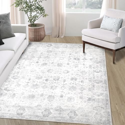 Washable 3×5 Area Rug for Living Room Grey | Vintage Floral Rug Soft Non Slip Stain Resistant Boho Carpet for Bedroom Dinning Room Kitchen Home Office - color: Grey, size: 3' x 5'