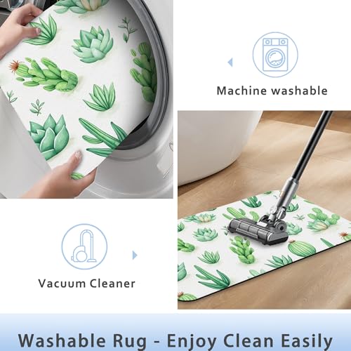 Cactus Succulent Bathroom Mat, Non-Slip Rubber Backing Thin Low-Profile Bath Rug, Easy-Clean Bathroom Floor Mat for Shower, Bathtub, Kitchen, or Entryway - color: Cactus and Succulent