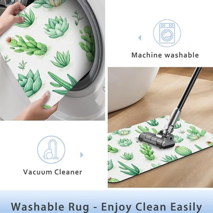 Cactus Succulent Bathroom Mat, Non-Slip Rubber Backing Thin Low-Profile Bath Rug, Easy-Clean Bathroom Floor Mat for Shower, Bathtub, Kitchen, or Entryway - color: Cactus and Succulent