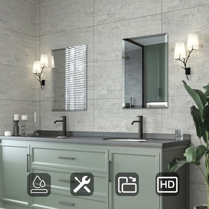 Beveled Mirror 18x24 Frameless Bathroom Wall Mirror Shatterproof | Modern Wall Mount Vanity Mirror, Hangs Horizontally or Vertically, for Over Sink, Living Room, Bedroom, Upgraded Packing - size: 18"L x 24"W