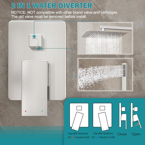 10" Rain Shower System with Handheld & Valve, Brushed Nickel | Wall-Mounted High-Pressure Shower Faucet Combo Set, 10-Inch Rain Shower Head with Handheld Spray,Includes Valve and Trim Kit - color: Brushed Nickel 10