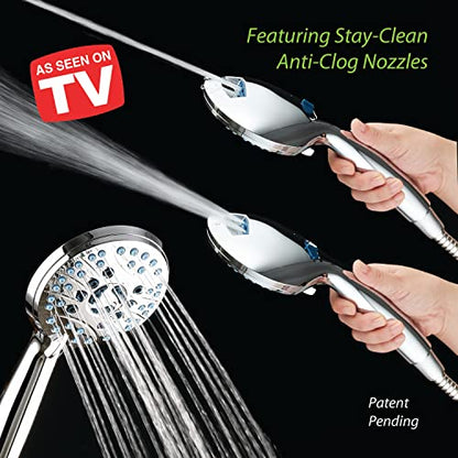 AquaCare 8-mode High Pressure Handheld Shower Head with 2-mode Power Wash | Stay Clean Nozzles, Dual Power Wash for Tub, Tile & Pets, Long 6 ft. Stainless Steel Hose, Wall & Overhead Brackets / Chrome - color: Premium Chrome, style: 2.5 Gallon Per Minute