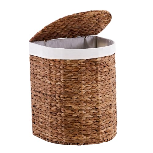 Water Hyacinth Laundry Hamper with lid, Half Moon Shape with 2 Removable Cloth Bags, Handwoven Boho Wicker Basket for Laundry Organization, Espresso - color: Espresso, size: 90L