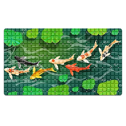 FCZ Bath Tub Mat Non Slip Shower Mat Japanese Carps Koi Fish Swim Lotus Pond 26.8x15 inches Rectangular PVC Mat with Suction Cups Drain Holes Machine Washable - color: Japanese Carps Koi Fish Swim Lotus Pond