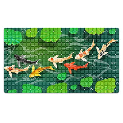FCZ Bath Tub Mat Non Slip Shower Mat Japanese Carps Koi Fish Swim Lotus Pond 26.8x15 inches Rectangular PVC Mat with Suction Cups Drain Holes Machine Washable - color: Japanese Carps Koi Fish Swim Lotus Pond