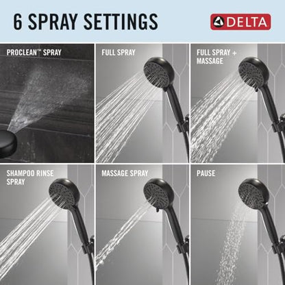 Delta Faucet ProClean Matte Black Shower Head with Handheld, Showerhead with High Pressure Spray, Handheld Shower Head, 6 Spray Settings, Matte Black 75740BL - color: Matte Black