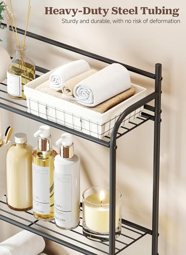 3-Tier Over The Toilet Storage, Bathroom Organizer, Space-Saving, Above Toilet Storage Rack with 4 Hooks and Paper Holder, Metal Shelf, Black - size: 3 Tier-Black
