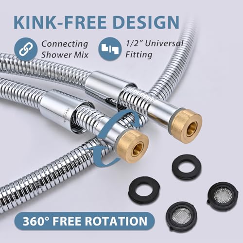48 Inches 304 Stainless Steel Shower Hose Replacement For Cleaning | Explosion Proof Anti Winding Showerhead Hose,Used In Showerhead,Rv,Spray Bidet,Bathtub,Flexible Shower Hose Replacement - color: Chrome, size: 48 Inches