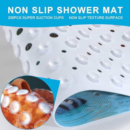 Baby Bath Mat for Tub Non Slip Kids, BPA Free Extra Long Bathtub Mat 40x16 with Drain Holes and 200 Suction Cups, Non Toxic Machine Washable Toddler Bath Mat, Eco-Friendly Certified - color: Morning