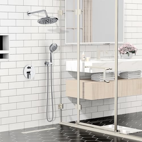 SR SUN RISE Shower Faucet - 10 Inch Multifunctional High Pressure Shower Head System with Handheld Shower Head Fixtures - Valve Included - Polished Chrome - color: Polished Chrome, size: 10 Inch