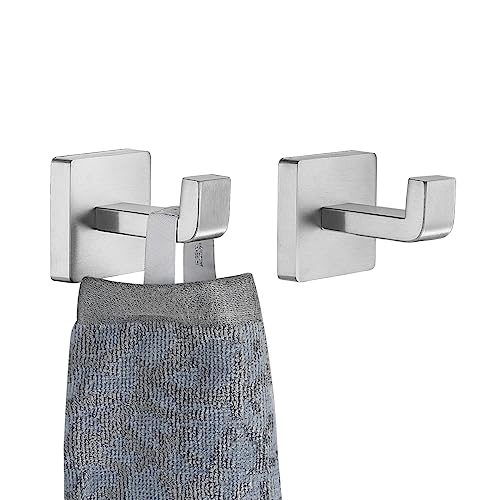 JQK Bathroom Towel Hook Brushed, Coat Robe Clothes Bath Wall Hooks for Kitchen Garage SUS 304 Stainless Steel Thick 0.8mm, 2 Pack Brushed Steel, TH250-BN-P2 - color: Brushed Steel
