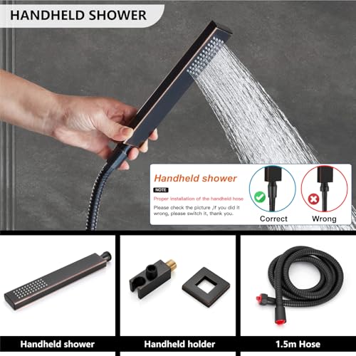 Midanya Shower Faucet Set with Handheld Sprayer,16 Inch,Oil Rubbed Bronze | Rough-in Shower Valve and Trim Kit Included,Square Rain Head,Wall Mount Shower System,All Metal,Bathroom - color: Bronze, size: 16 Inch