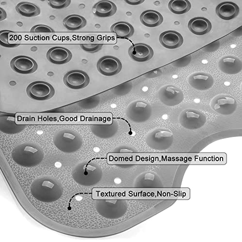 Bathtub and Shower Mats, Extra Long Non-Slip Bath Tub Mat 39 x 16 Inch, Machine Washable Bathmat with Suction Cups & Drain Holes for Bathroom Floor, Gray - color: Gray