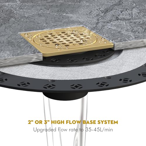 4” Shower Drain Grate Kit with Flange, Fits Schluter Kerdi-Drain | Square Shower Drain with 2 Inch ABS Flange, Adjustable Collar, SUS 304 Stainless Steel Grate, For Bathroom, Brushed Brass - color: Brushed Brass, size: 4 Inch Kit with Flange