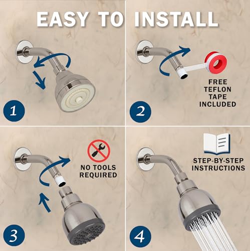 High Pressure Shower Head - 1.8 GPM - Brushed Nickel | Best 3 Inch Wall Mount Bathroom Showerhead For Boosting Low Flow With Anti-Clog Nozzles, Adjustable Brass Ball Joint - color: Brushed Nickel, size: 1.8 GPM