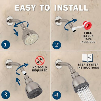 High Pressure Shower Head - 1.8 GPM - Brushed Nickel | Best 3 Inch Wall Mount Bathroom Showerhead For Boosting Low Flow With Anti-Clog Nozzles, Adjustable Brass Ball Joint - color: Brushed Nickel, size: 1.8 GPM
