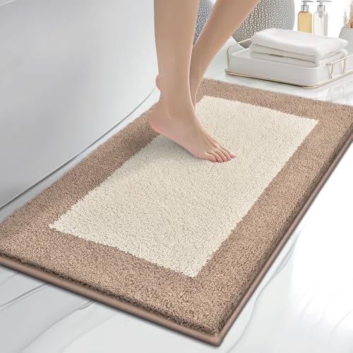 anllugs Bathroom Rugs, 20" x 30" Soft Bath Rugs, Beige & Grayish Brown | Non-Slip, Super Absorbent, Machine Washable, Quick Dry, Bath Mats for Shower and Bathtub, TPR Backing - color: Beige & Grayish Brown, size: 20" X 30"