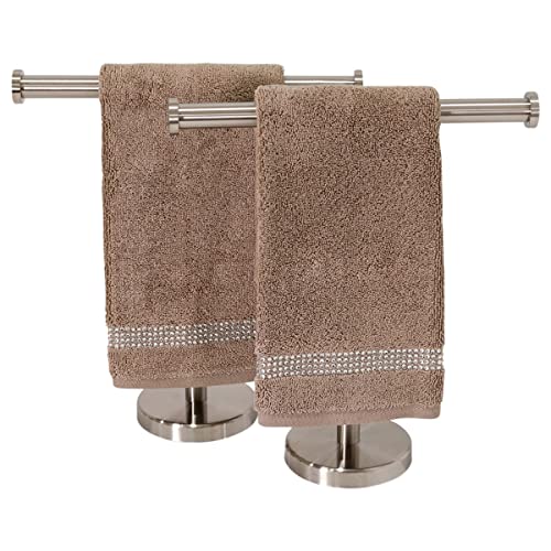 Stripe Fingertip Towel (Set of 2), 100% Turkish Cotton, Glass Rhinestones, 13", Machine Washable, Taupe - color: Taupe
