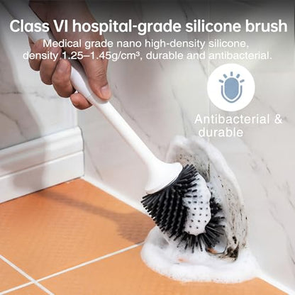2 Pack Silicone Toilet Brush Set with Ventilated Holder, Floor Standing & Wall Mounted Toilet Scrubber - color: Gray, size: 2 Pack