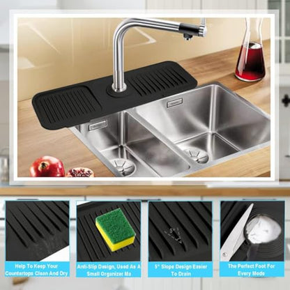 Sink Splash Guard Silicone Sink Faucet Mat Sink Accessories | for Kitchen, Bathroom, Sink Sponge Holder (Black) - color: Black