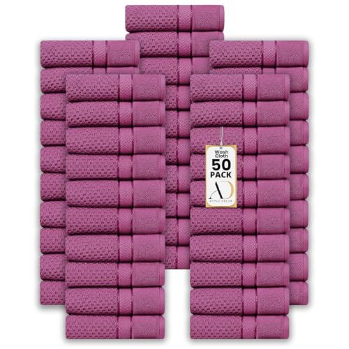 100% Cotton Washcloths 12x12 Inches, Popcorn Textured, Soft & Absorbent, Quick Dry, Set of 50, Grape Purple - color: Grape Purple, size: Pack of 50