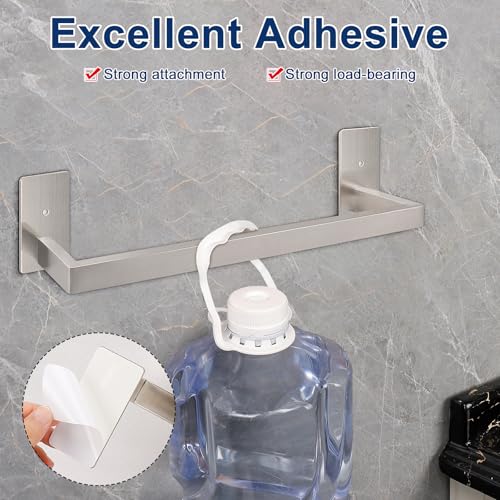NearMoon Self Adhesive Bathroom Towel Bar, Stainless Steel Square Bath Wall Shelf Rack Hanging Towel Stick On Sticky Hanger Contemporary Style, Towel Rack Wall Mounted (16 Inch, Brushed Nickel) - color: Brushed Nickel, size: 16 Inch