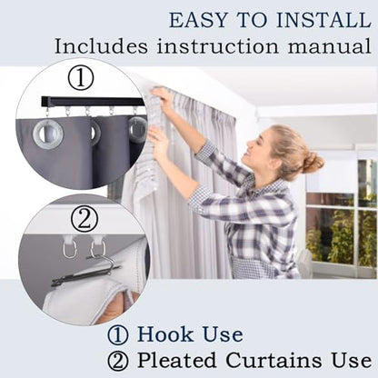 Ceiling Curtain Track 6ft to 9ft, Adjustable Curtain Track Ceiling/Wall Mount, Heavy Duty Aluminum Curtain Track Rods with Roller Hooks - Curtain Rail System for Grommet/Pleated Drape, Black - color: Black, size: 3ft-9ft