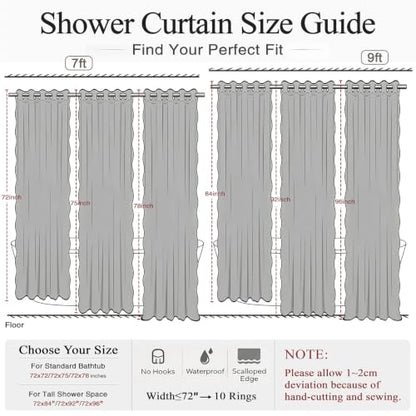 Furlinic Grey Shower Curtain Scalloped Waterproof No Hook 72x72 Farmhouse | Fabric Linen 72 Inch Heavy Duty Weighted Neutral Cute Modern Hotel Washable Elegant with Black Border Walk In Bath Curtains - color: Pebble Gray, size: 72"W x 72"L (Pack of 1)