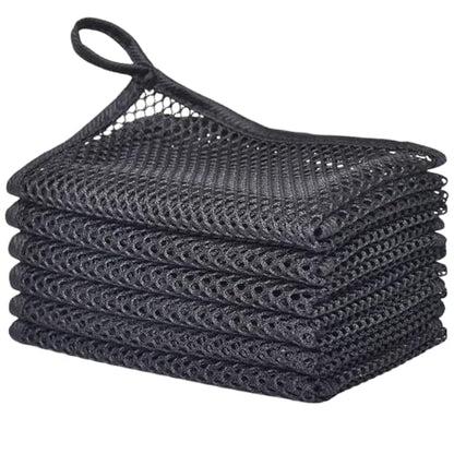 Premium Mesh Dish Cloths for Kitchen, Quick Drying Kitchen Dish Washing Net and Scrubber, Order-Free Dish Rags for Washing Dishes Black 12X12 6 Pack - color: Black