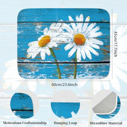 1Pc Daisy Dish Drying Mat 23.6x17.7 Inch Microfiber Polyester Cotton Rustic Wood Print Absorbent Countertop Pad Floral Dish Drainer Heat Resistant Coffee Bar Station Mat With Hanging Loop Blue - style: Daisy on board