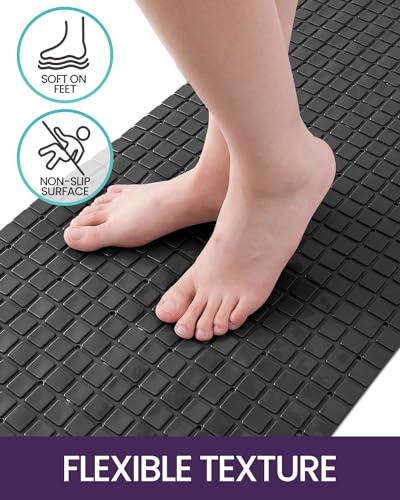 DEXI Bathtub Mat Non Slip, 39x16 Bath Tub Shower Floor Bathroom Mats Black | Extra Long Suction Cups, Drain Holes, Machine Washable for Tub Shower Floor Bathmat - color: Black