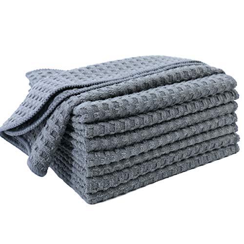 POLYTE Ultra Premium Microfiber Kitchen Dish Cloth Waffle Weave, 8 Pack (12x12 in, Gray) - color: Gray, size: 12x12 in