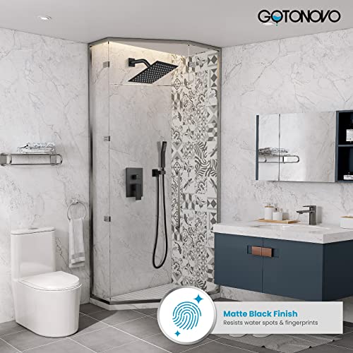 gotonovo Rainfall Bathroom Shower System Rain Shower Head and Handle Set Wall Mounted Shower Complete Combo Solid Brass Pressure Balancing Shower Mixer Valve 8 Inch Matte Black - color: Matte Black, size: 8 Inch