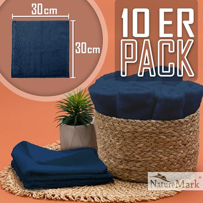 Set of 10 Washcloths Made of 100% Cotton - Soft and Absorbent Face and Hand Towels - Practical for Bathroom and Kitchen - 12 x 12 in (Navy Blue) - color: Navy Blue